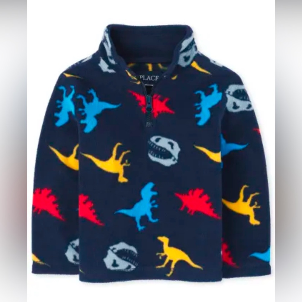 The Childrens Place fleece navy blue Dino pullover EUC